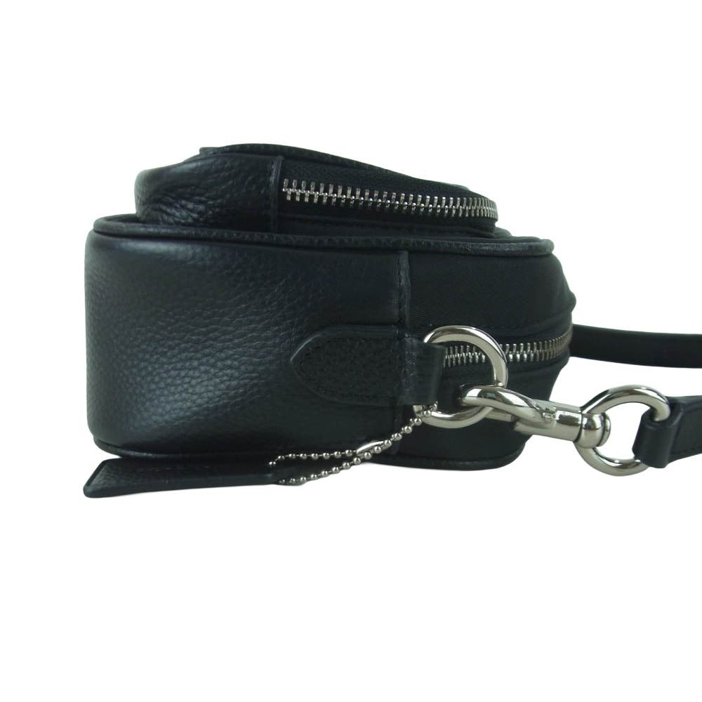 COACH コーチ M1947-91066 Cロゴ 裏地ナイロン 花柄 レザー ウエスト ポーチ ショルダー バッグ ブラック系【中古】