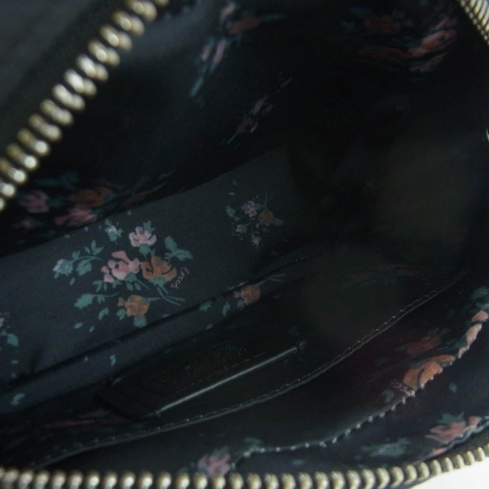 COACH コーチ M1947-91066 Cロゴ 裏地ナイロン 花柄 レザー ウエスト ポーチ ショルダー バッグ ブラック系【中古】