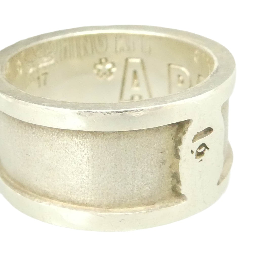 A BATHING APE アベイシングエイプ 猿フェイス サークルR LOGO SV925 刻印 RING ロゴデザイン リング シルバー系 16.5号【中古】