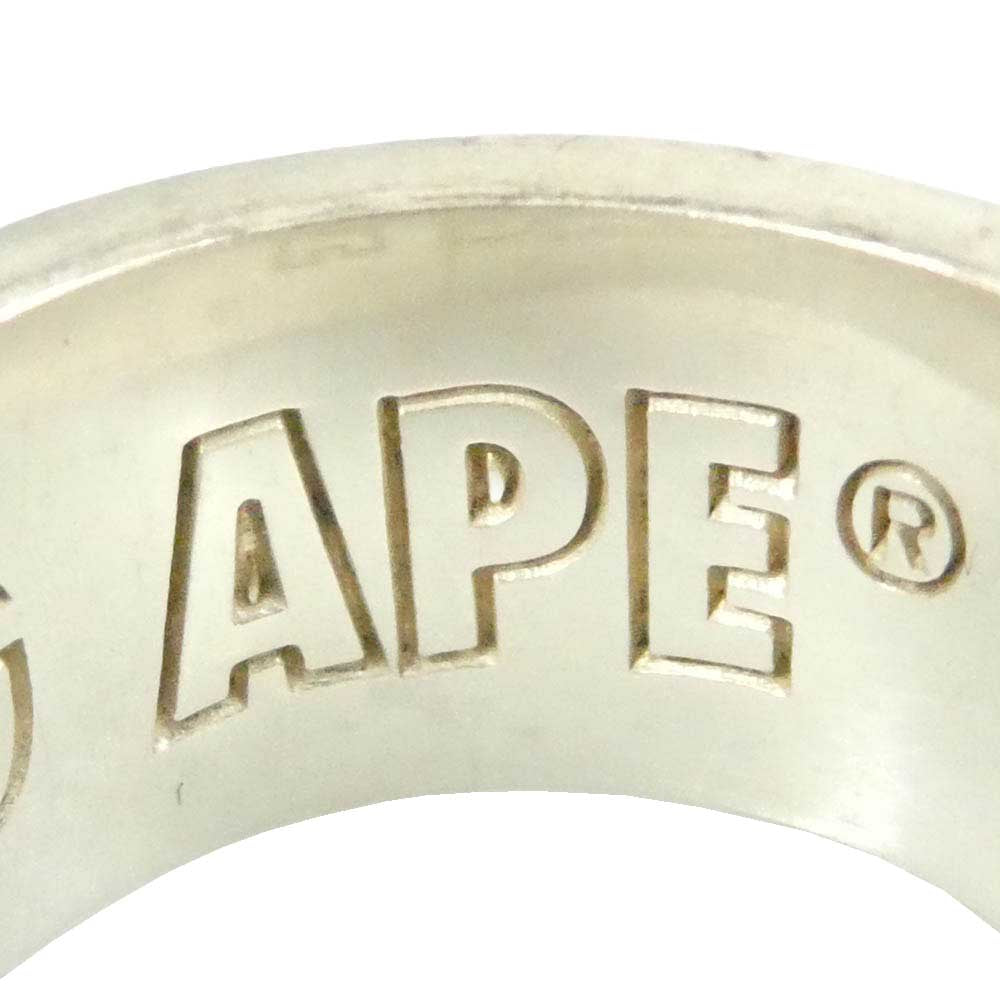 A BATHING APE アベイシングエイプ 猿フェイス サークルR LOGO SV925 刻印 RING ロゴデザイン リング シルバー系 16.5号【中古】