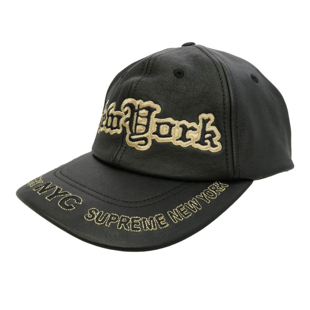 Supreme シュプリーム 25AW New York Leather 6-Panel Cap ニューヨークレザー シックスパネル ベースボール キャップ 帽子 ブラック系 58cm【中古】