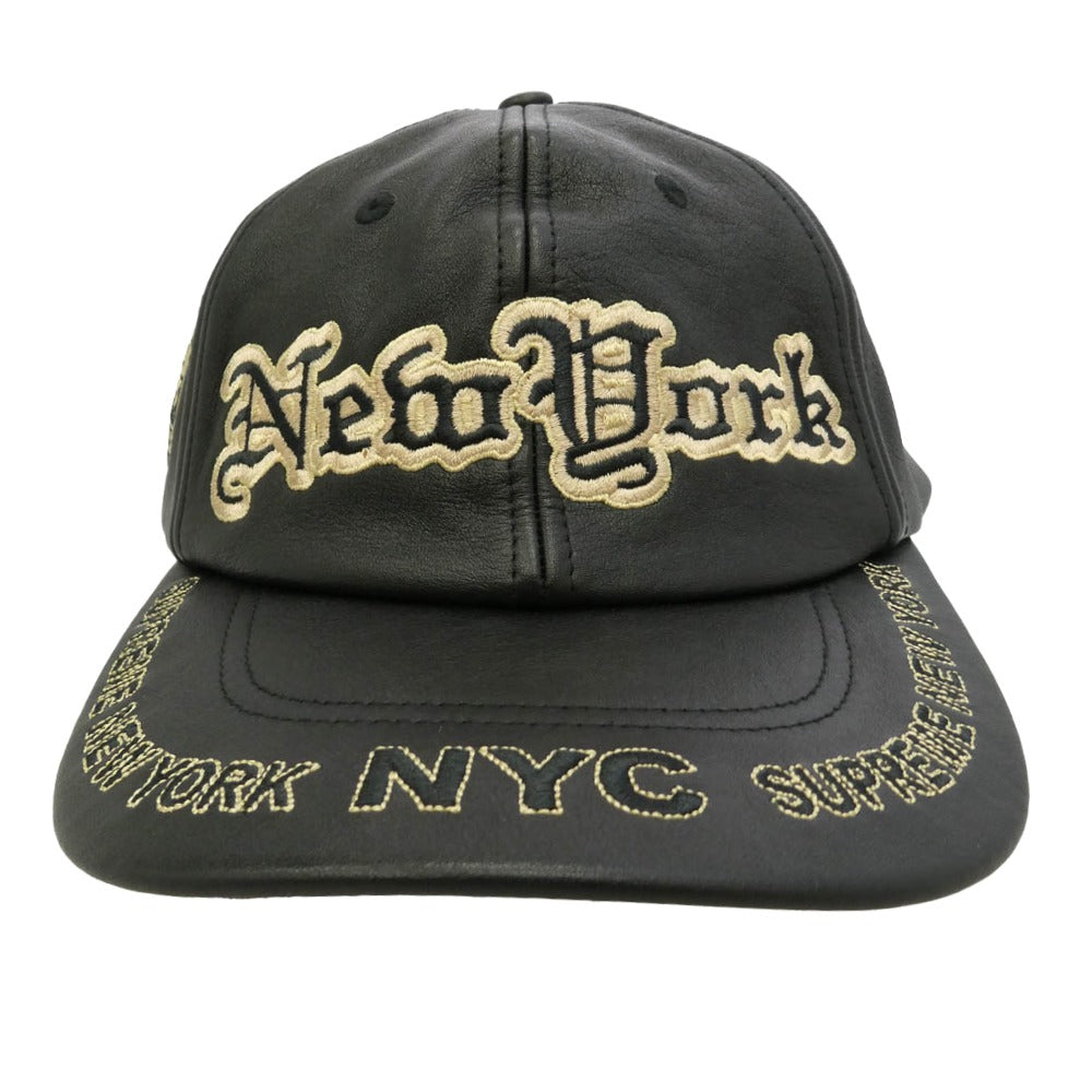 Supreme シュプリーム 25AW New York Leather 6-Panel Cap ニューヨークレザー シックスパネル ベースボール キャップ 帽子 ブラック系 58cm【中古】