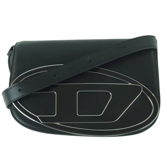 DIESEL ディーゼル X09568 1DR メタル Dロゴ レザー クロスボディ バッグ ショルダーバッグ ブラック系【中古】