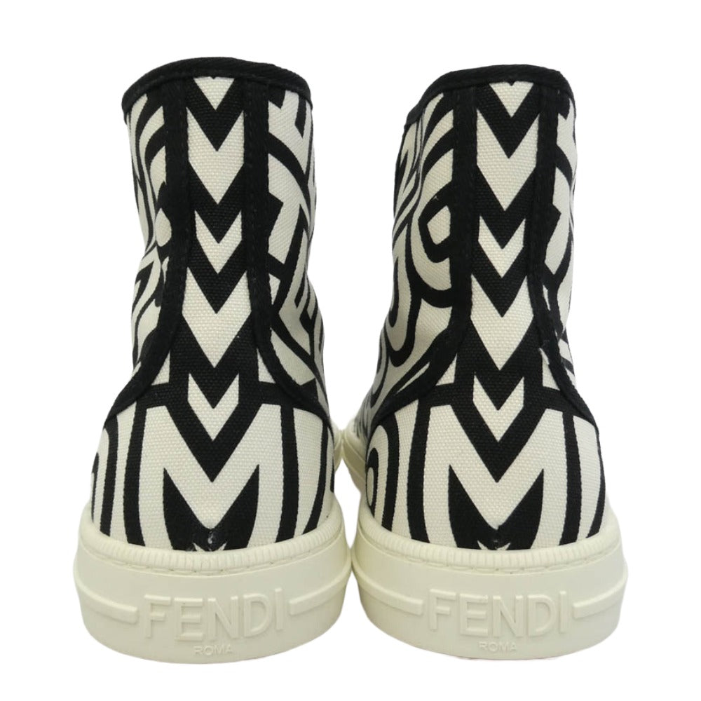 FENDI フェンディ MARC JACOBS マークジェイコブス × MARC JACOBS マークジェイコブス 7E1570 Domino ドミノ ズッカ 総柄 キャンバス ハイカット スニーカー モノクロ系 27cm【極上美品】【中古】