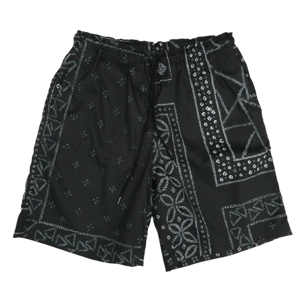 KUON クオン 115PT010300 Kanoko Shibori Printed Bandana Shorts バンダナ プリント ショーツ ショート ハーフ パンツ ブラック系 S【極上美品】【中古】