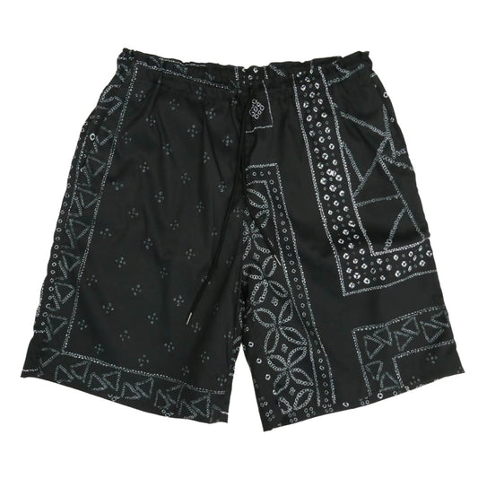 KUON クオン 115PT010300 Kanoko Shibori Printed Bandana Shorts バンダナ プリント ショーツ ショート ハーフ パンツ ブラック系 S【極上美品】【中古】