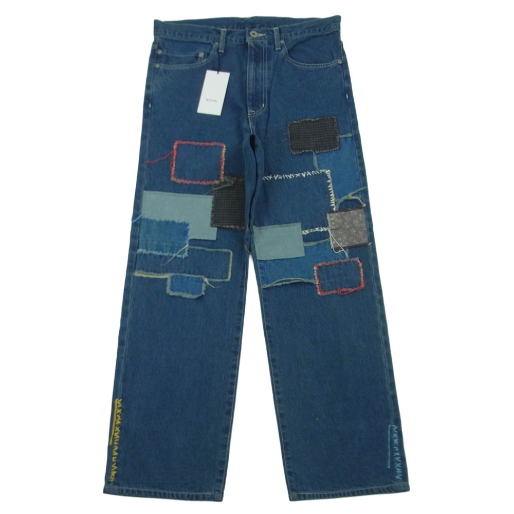 KUON クオン 116PT016000 Sashiko Mended Denim Trousers 刺し子 パッチワーク ステッチデザイン ジーンズ デニム パンツ インディゴブルー系 M【極上美品】【中古】