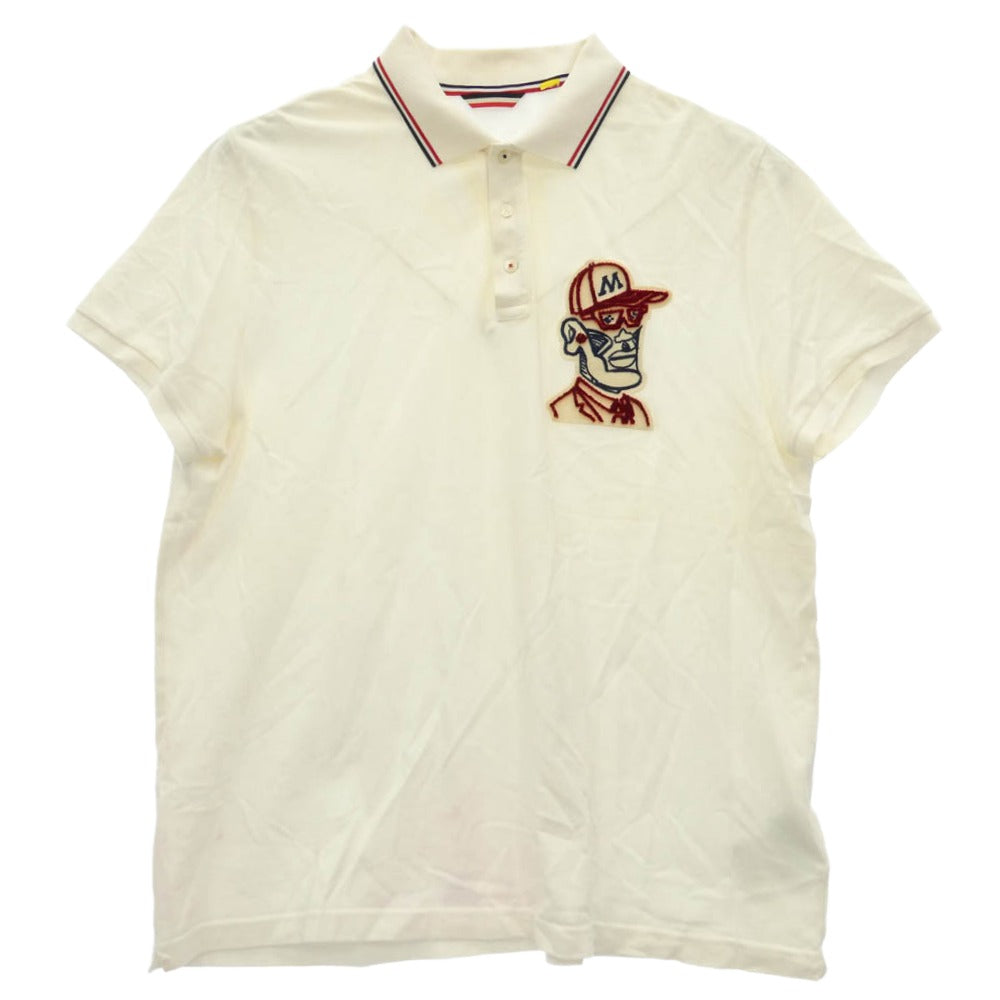 MONCLER モンクレール D20918301200 MAGLIA POLO MANICA CORTA ワッペン フェイス ロゴ 半袖 ポロシャツ オフホワイト系 XXXL【中古】