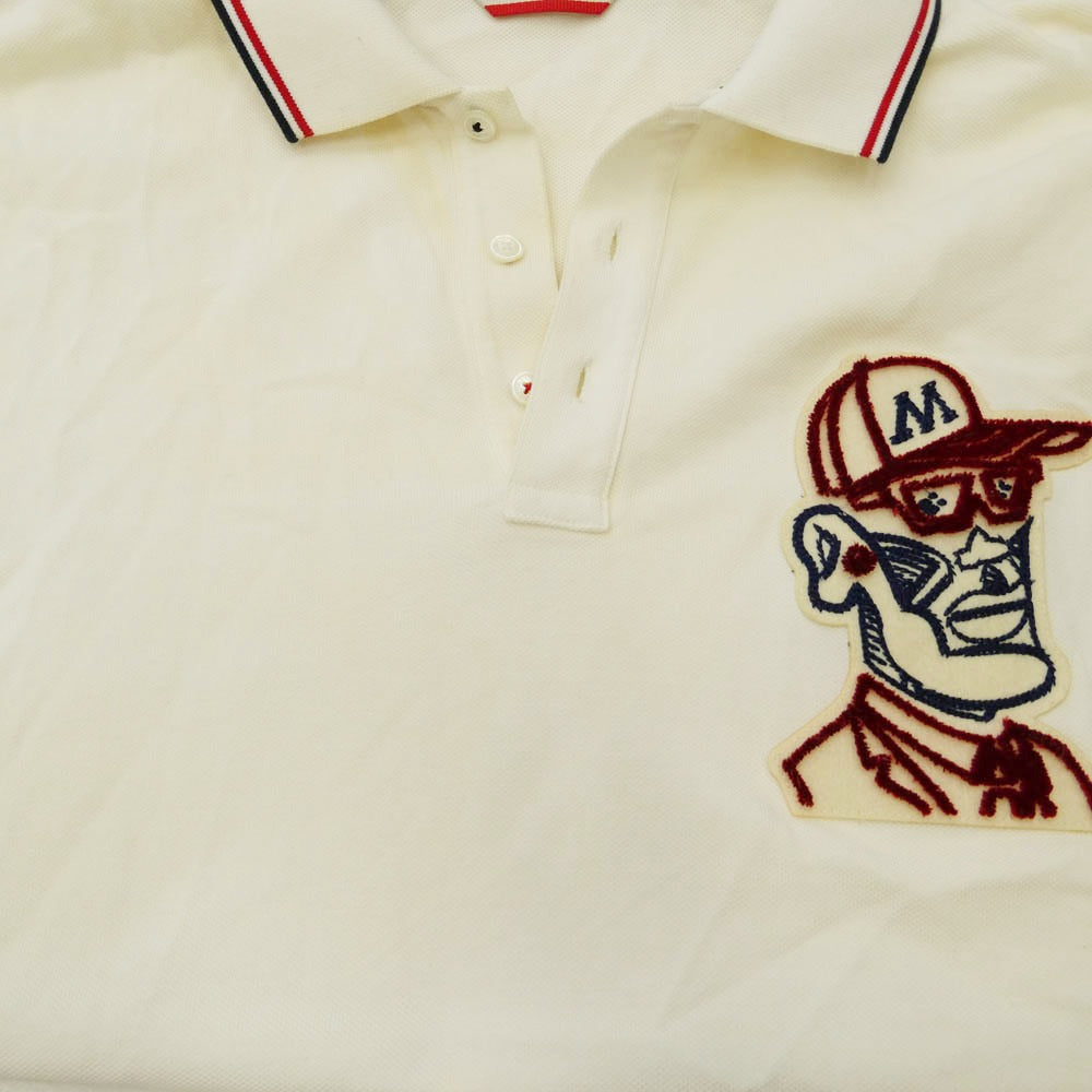 MONCLER モンクレール D20918301200 MAGLIA POLO MANICA CORTA ワッペン フェイス ロゴ 半袖 ポロシャツ オフホワイト系 XXXL【中古】