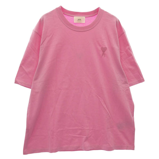 AMI PARIS アミパリス UTS004.726 AMI DE COEUR ロゴ 刺繍 ワンポイント Tシャツ 半袖 カットソー ピンク系 XL【中古】