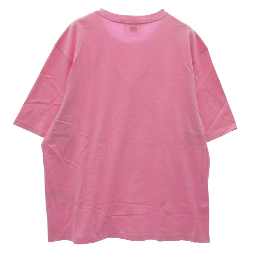 AMI PARIS アミパリス UTS004.726 AMI DE COEUR ロゴ 刺繍 ワンポイント Tシャツ 半袖 カットソー ピンク系 XL【中古】