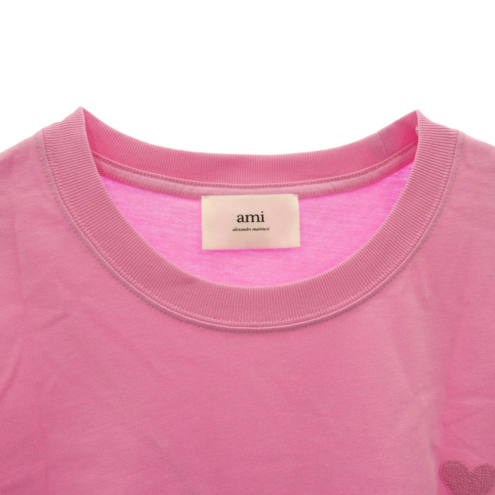 AMI PARIS アミパリス UTS004.726 AMI DE COEUR ロゴ 刺繍 ワンポイント Tシャツ 半袖 カットソー ピンク系 XL【中古】