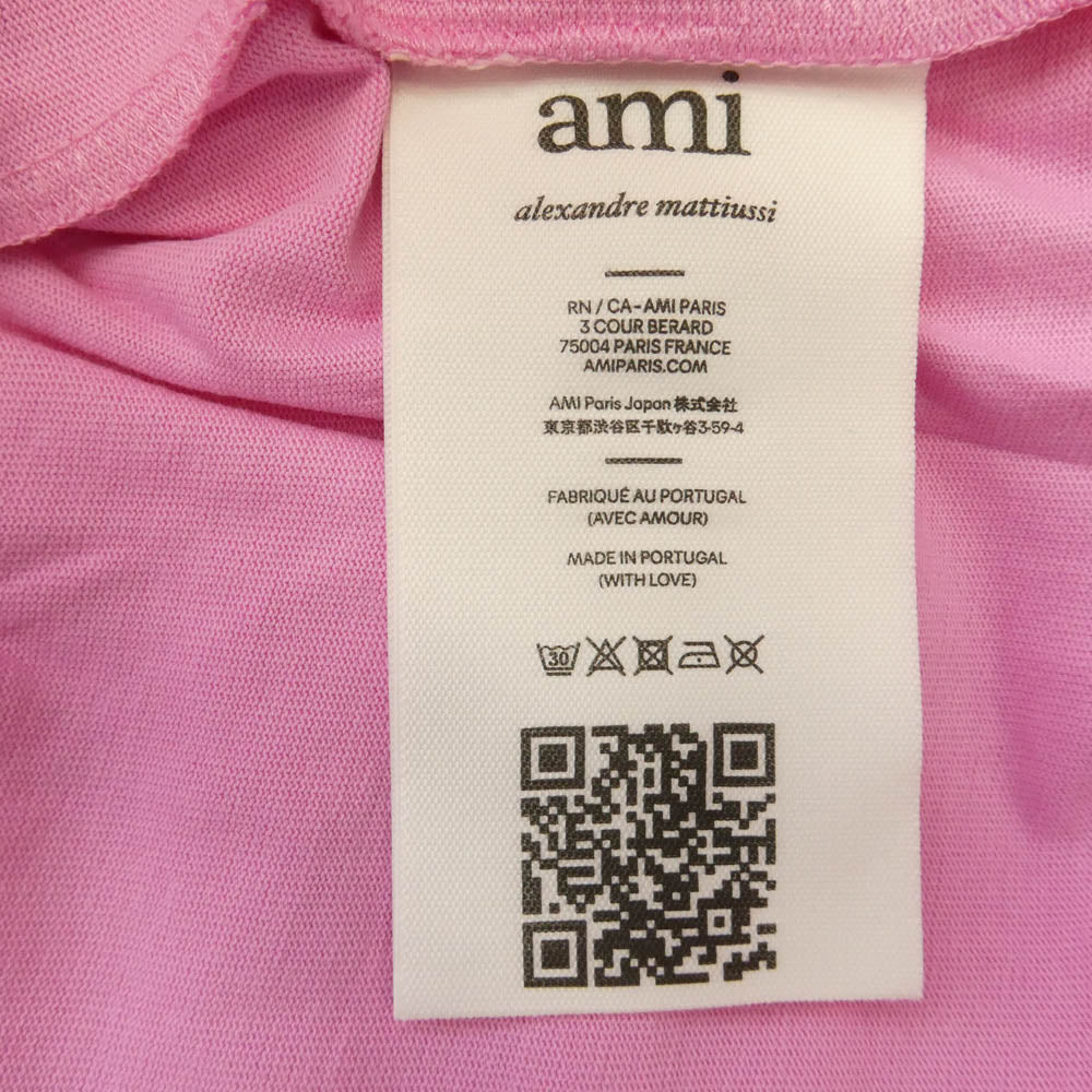 AMI PARIS アミパリス UTS004.726 AMI DE COEUR ロゴ 刺繍 ワンポイント Tシャツ 半袖 カットソー ピンク系 XL【中古】
