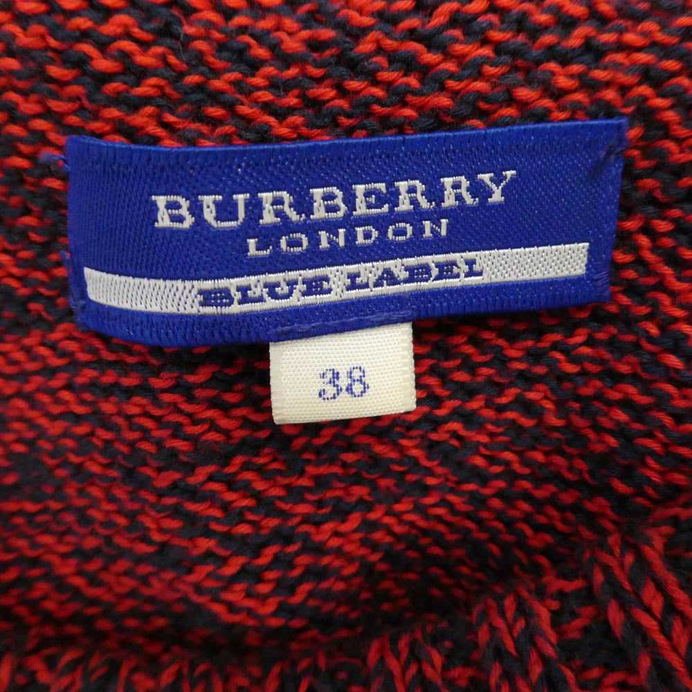 BURBERRY BLUE LABEL バーバリーブルーレーベル E1J12-623-29 ベルト付き ツイード切替 半袖 ニット ワンピース マルチカラー系 38【中古】
