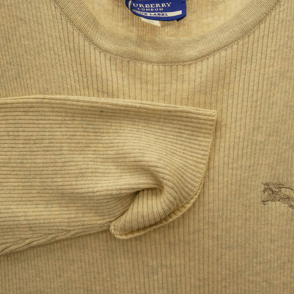 BURBERRY BLUE LABEL バーバリーブルーレーベル E1J14-625-40 ロゴ刺繍 チェック 切替 ベルト付き リブニット 半袖 ワンピース ベージュ系 38【中古】