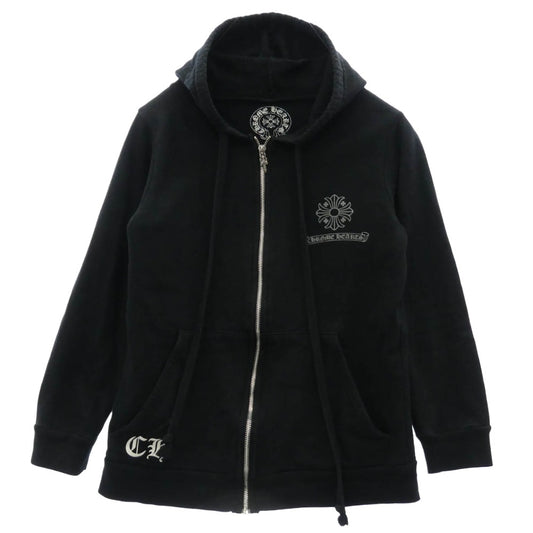 CHROME HEARTS クロムハーツ（原本無） CHプラススクロール バック フレームドクロス プリント ダガージップ スウエット パーカー フーディ ブラック系 M【中古】