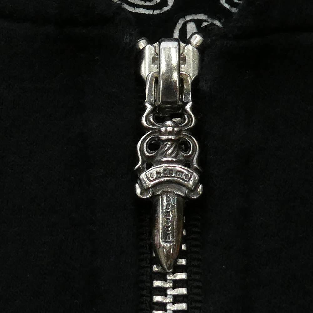 CHROME HEARTS クロムハーツ（原本無） CHプラススクロール バック フレームドクロス プリント ダガージップ スウエット パーカー フーディ ブラック系 M【中古】