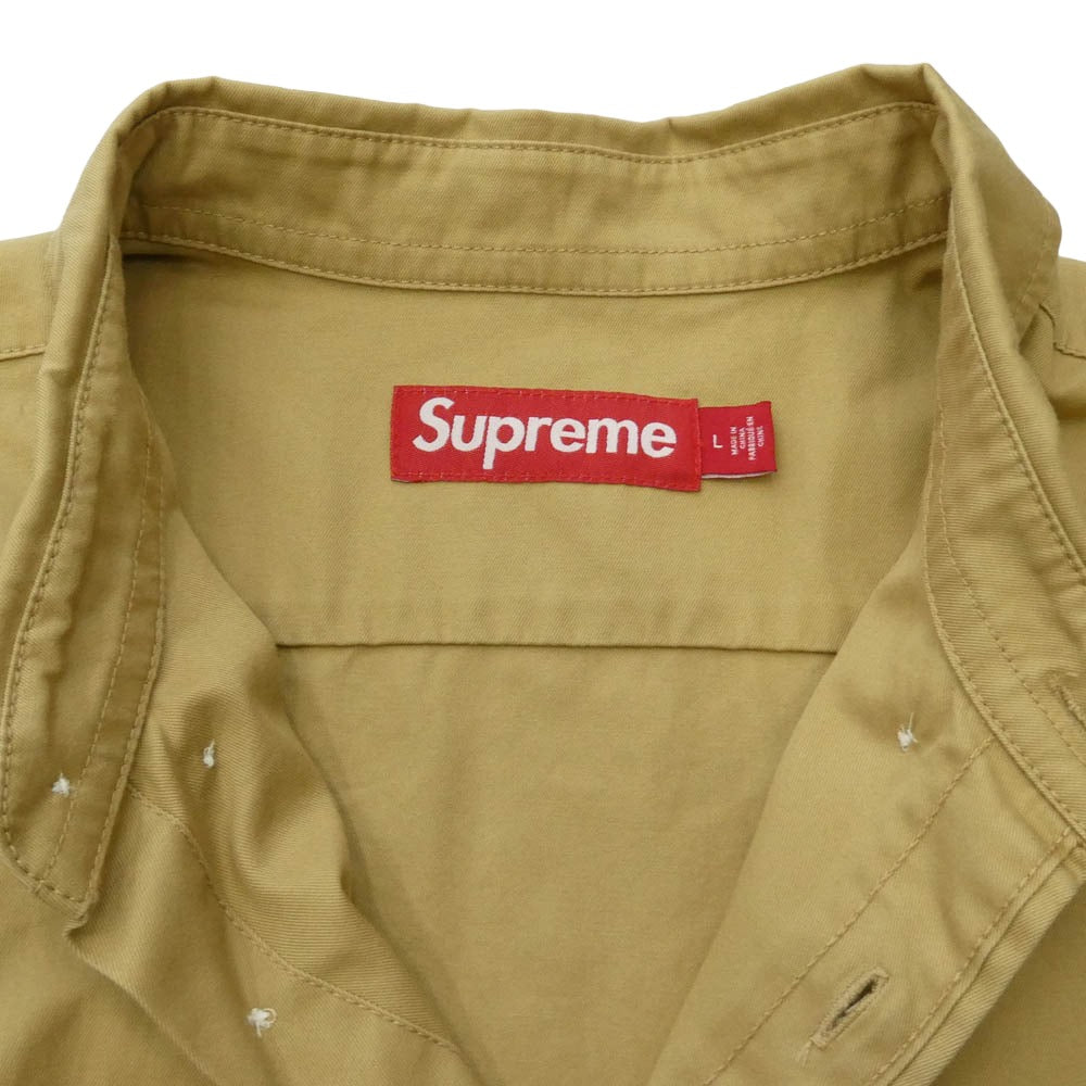 Supreme シュプリーム 23AW Small Box Shirt スモール ボックス ロゴ パッチ コットン ボタンダウン 長袖 シャツ ベージュ系 L【中古】