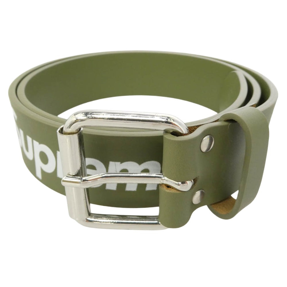 Supreme シュプリーム 22SS Repeat Leather Belt リピート ロゴ レザー ベルト モスグリーン系 S/M【美品】【中古】