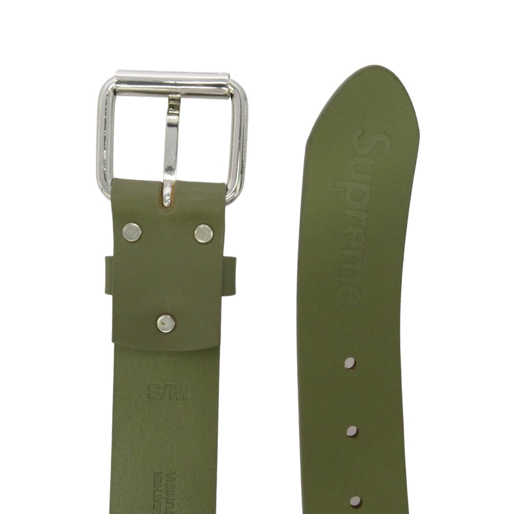 Supreme シュプリーム 22SS Repeat Leather Belt リピート ロゴ レザー ベルト モスグリーン系 S/M【美品】【中古】