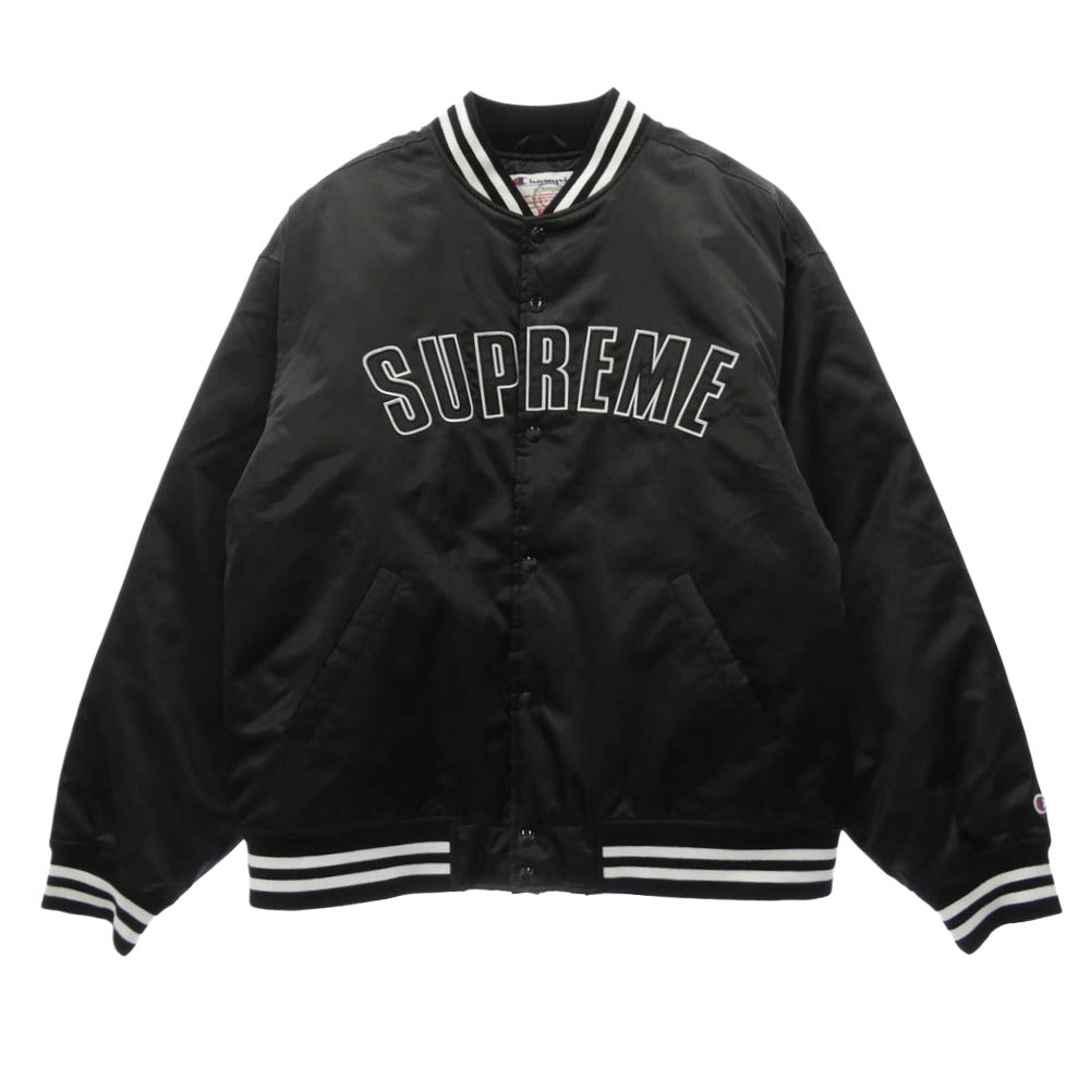 Supreme シュプリーム Champion チャンピオン 26SS × Champion Satin Varsity Jacket チャンピオン サテン ヴァ―シティ ジャケット スタジアム ジャケット スタジャン ブラック系 XXXL【新古品】【未使用】【中古】