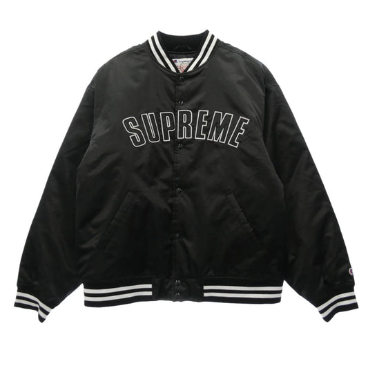 Supreme シュプリーム Champion チャンピオン 26SS × Champion Satin Varsity Jacket チャンピオン サテン ヴァ―シティ ジャケット スタジアム ジャケット スタジャン ブラック系 XXXL【新古品】【未使用】【中古】