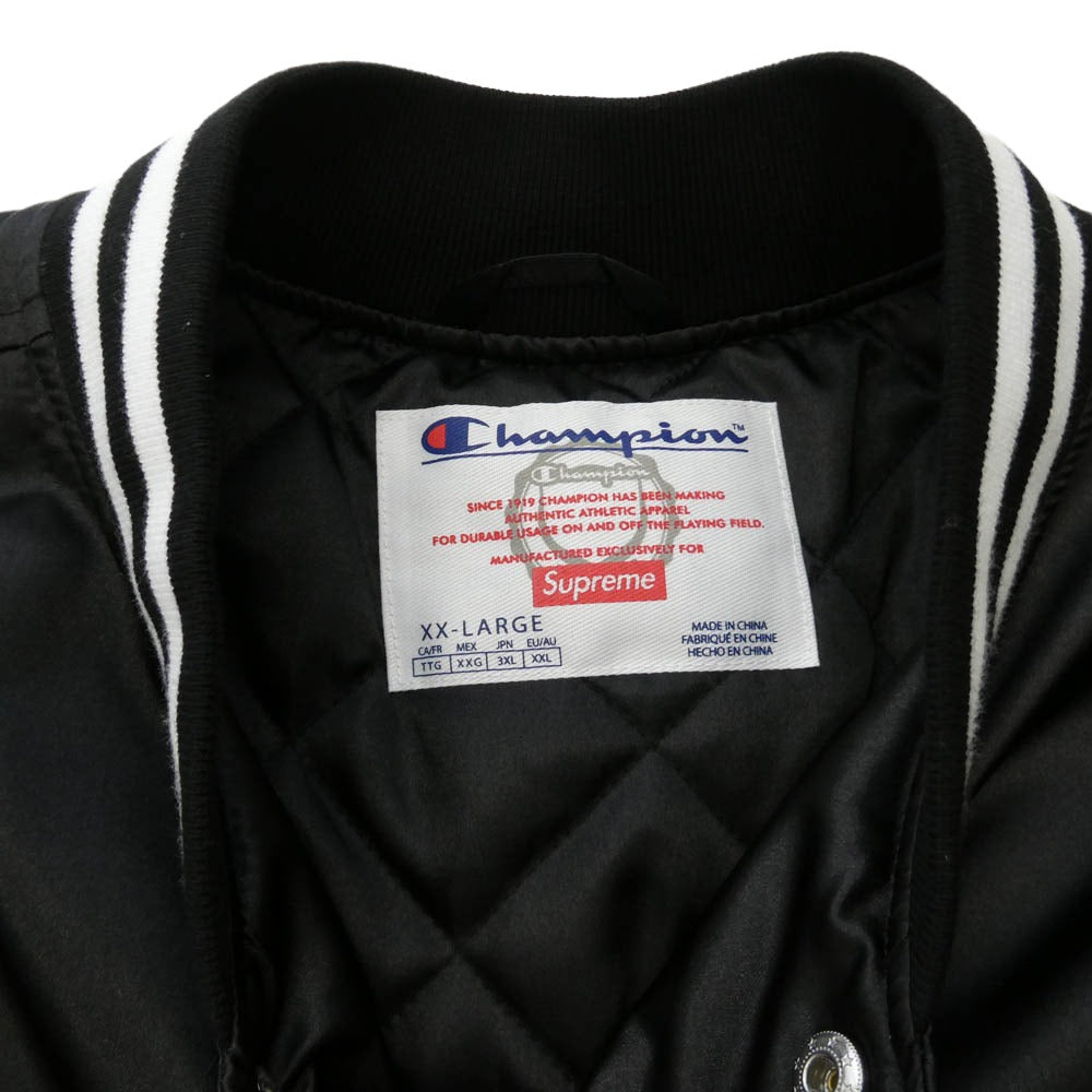 Supreme シュプリーム Champion チャンピオン 26SS × Champion Satin Varsity Jacket チャンピオン サテン ヴァ―シティ ジャケット スタジアム ジャケット スタジャン ブラック系 XXXL【新古品】【未使用】【中古】