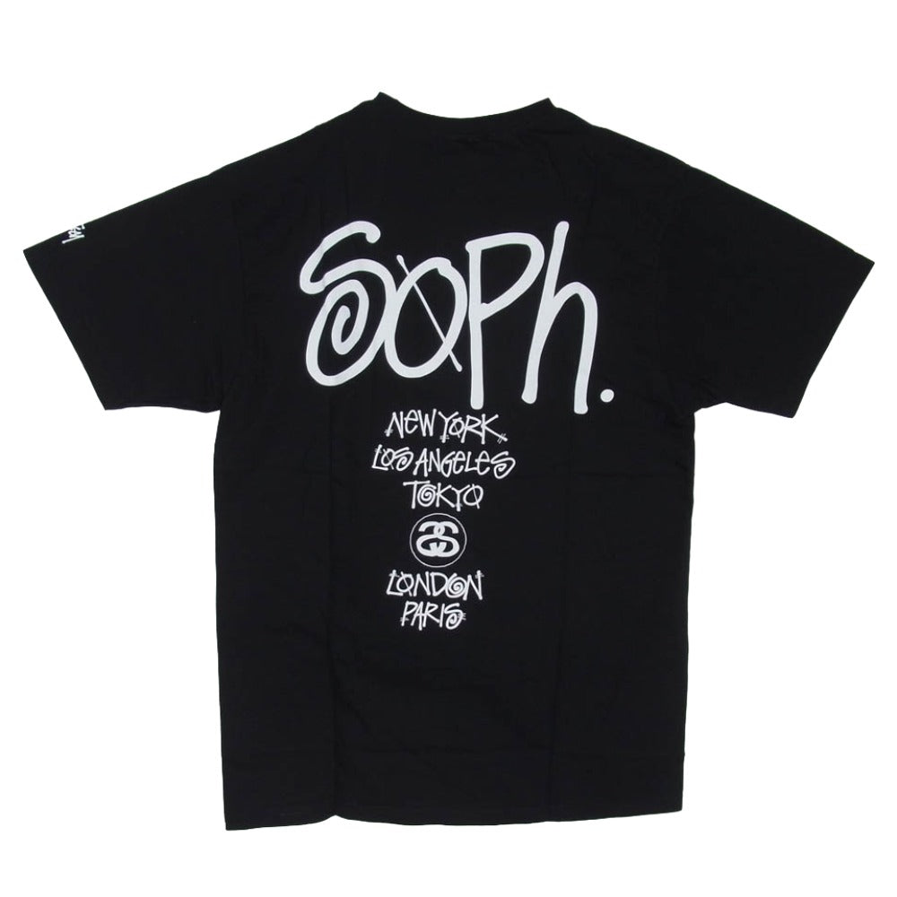 STUSSY ステューシー SOPHNET. ソフネット 3902837 x sophnet 35周年記念コラボ World Tour Tee ワールドツアー フロント ロゴプリント Ｔシャツ ソフネット 半袖カットソー ブラック系 M【新古品】【未使用】【中古】