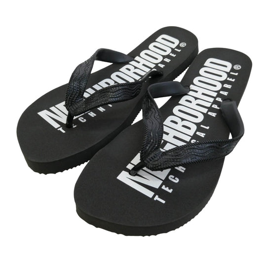 NEIGHBORHOOD ネイバーフッド 09SS 091MGNH-FW01 ZOURI S-SANDAL ロゴ プリント ゾウリ ビーチ サンダル ブラック系 L【新古品】【未使用】【中古】