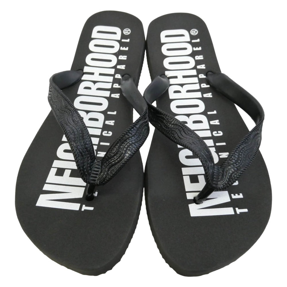 NEIGHBORHOOD ネイバーフッド 09SS 091MGNH-FW01 ZOURI S-SANDAL ロゴ プリント ゾウリ ビーチ サンダル ブラック系 L【新古品】【未使用】【中古】