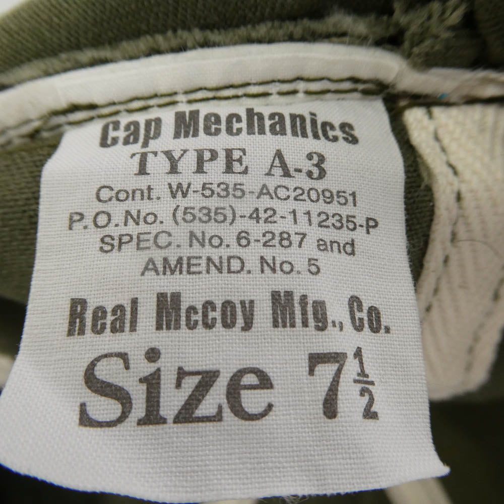 The REAL McCOY'S ザリアルマッコイズ MA22001 TYPE A-3 CAP DECAL ミリタリー キャップ 帽子 デカール モスグリーン系 7 1/2【中古】