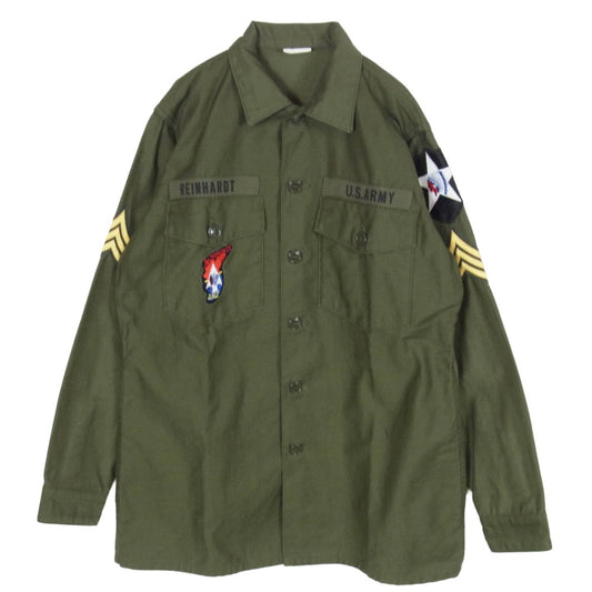 マッシュ US ARMY OG107 サテンシャツ IMJIN SCOUTS 65年 復刻 ミリタリー シャツ カーキ系 15 1/2 X 33【美品】【中古】
