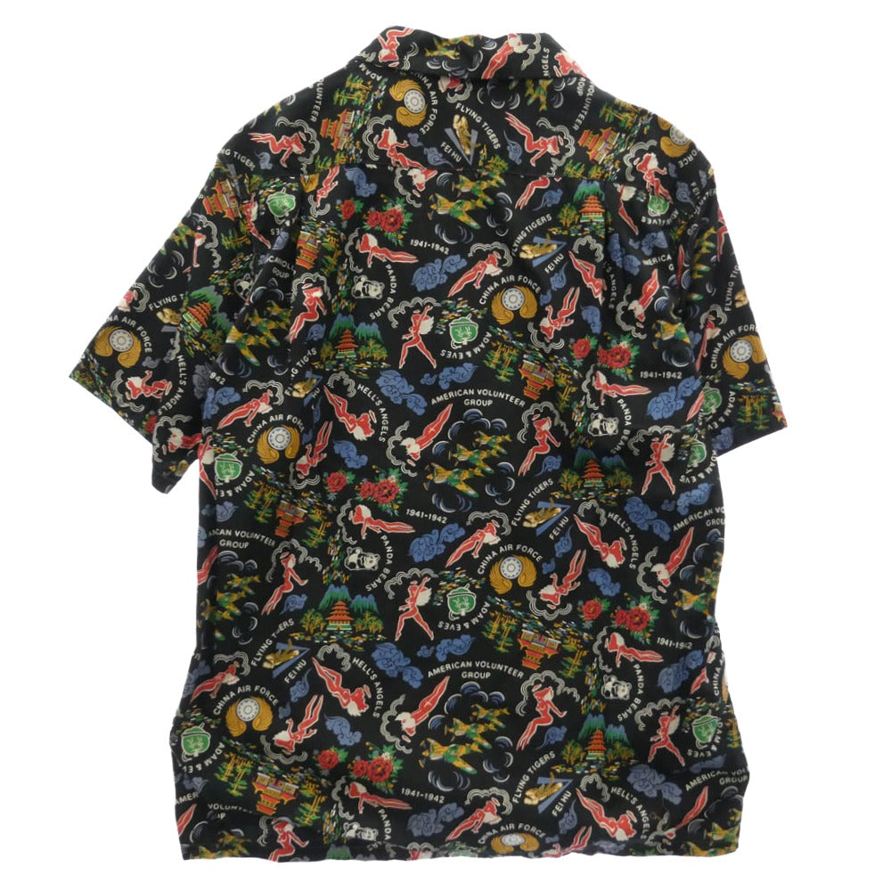 The REAL McCOY'S ザリアルマッコイズ MS21002 COTTON HAWAIIAN SHIRT / FLYING TIGERS コットン ハワイアン シャツ フライングタイガー 半袖 シャツ ブラック ブラック系 15【美品】【中古】