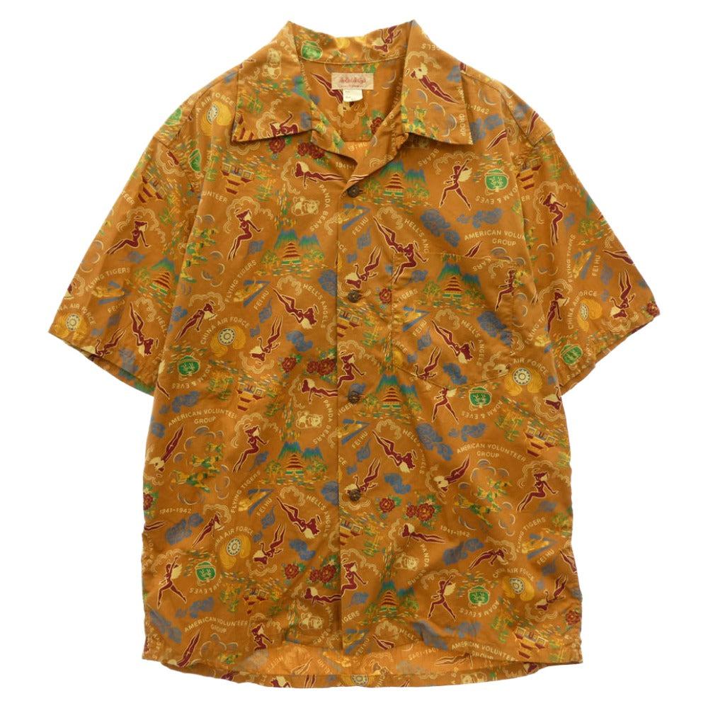 The REAL McCOY'S ザリアルマッコイズ MS21002 COTTON HAWAIIAN SHIRT / FLYING TIGERS コットン ハワイアン シャツ フライングタイガー 半袖 シャツ ライトブラウン系 15【美品】【中古】