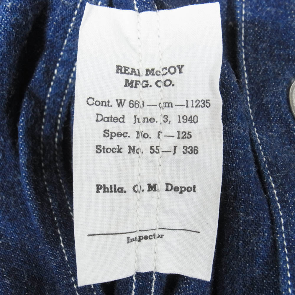 The REAL McCOY'S ザリアルマッコイズ MJ22008 UNIFORM WORK BLUE DENIM デニム プルオーバー シャツ ジャケット インディゴブルー系 M【中古】