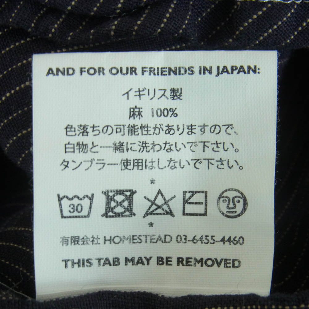 テンダーアンドコー リネン 麻 ヒッコリー ストライプ 長袖 シャツ イギリス製 ダークネイビー系 4【中古】