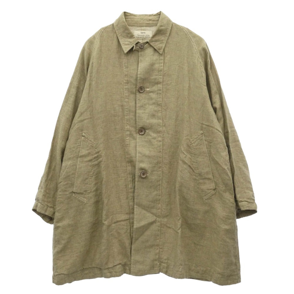カヴァル リネン ガーゼ チェック ステンカラー コート ベージュ系 M【中古】