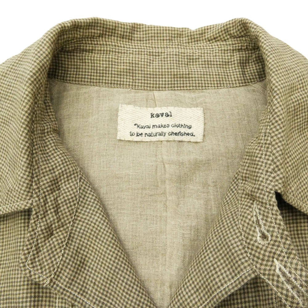 カヴァル リネン ガーゼ チェック ステンカラー コート ベージュ系 M【中古】