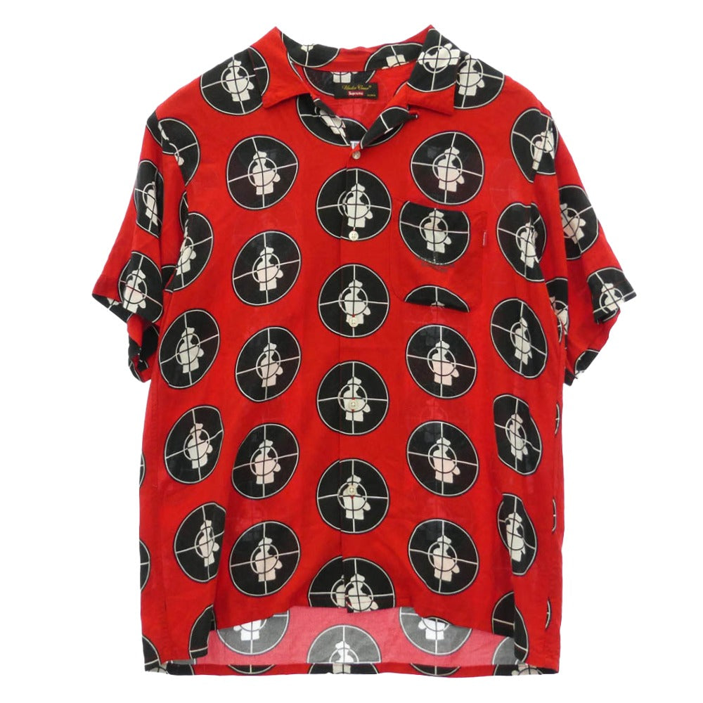 Supreme シュプリーム 18SS × UNDERCOVER Public Enemy Rayon Shirt アンダーカバー パブリック エネミー レーヨン 半袖 開襟 シャツ レッド系 M【中古】