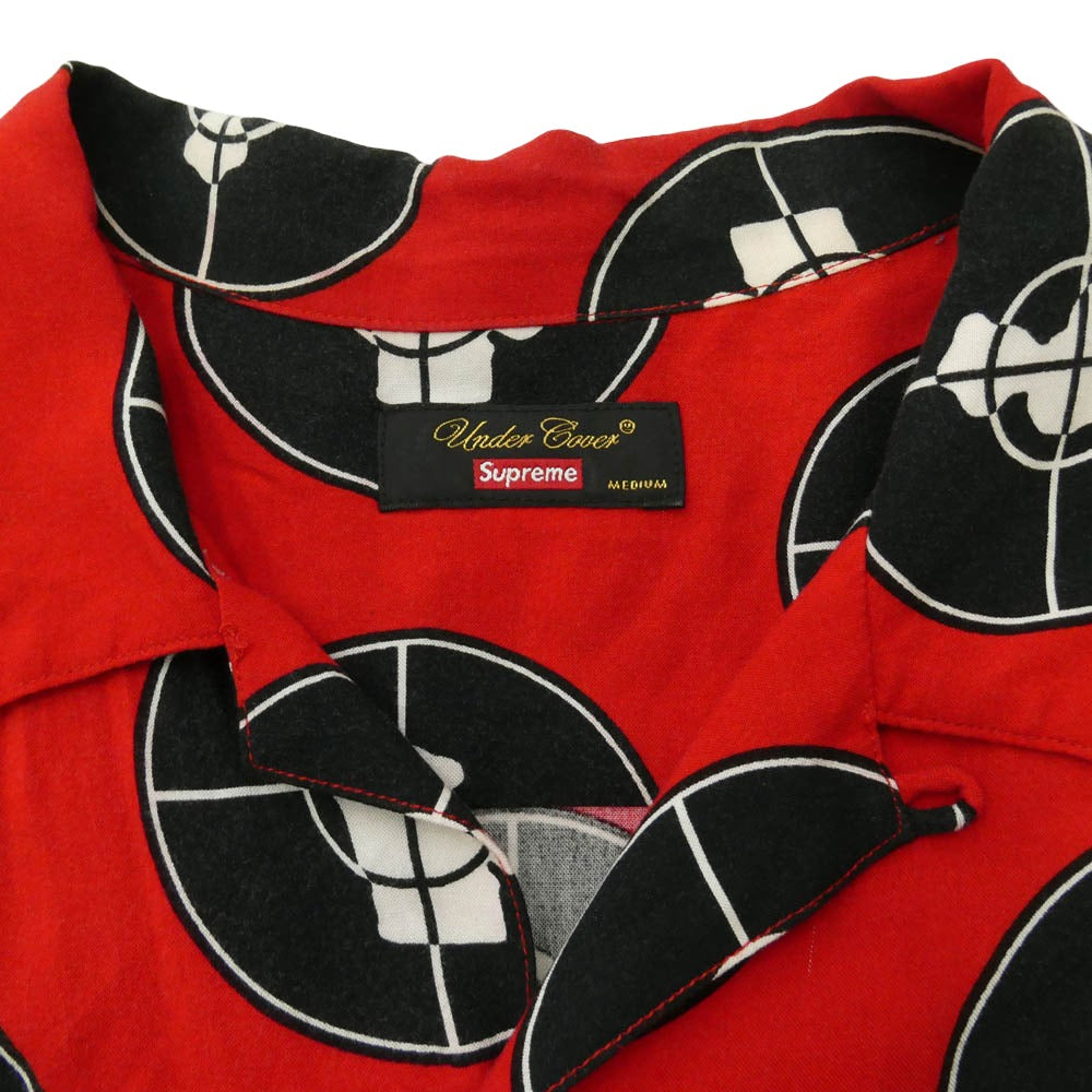 Supreme シュプリーム 18SS × UNDERCOVER Public Enemy Rayon Shirt アンダーカバー パブリック エネミー レーヨン 半袖 開襟 シャツ レッド系 M【中古】