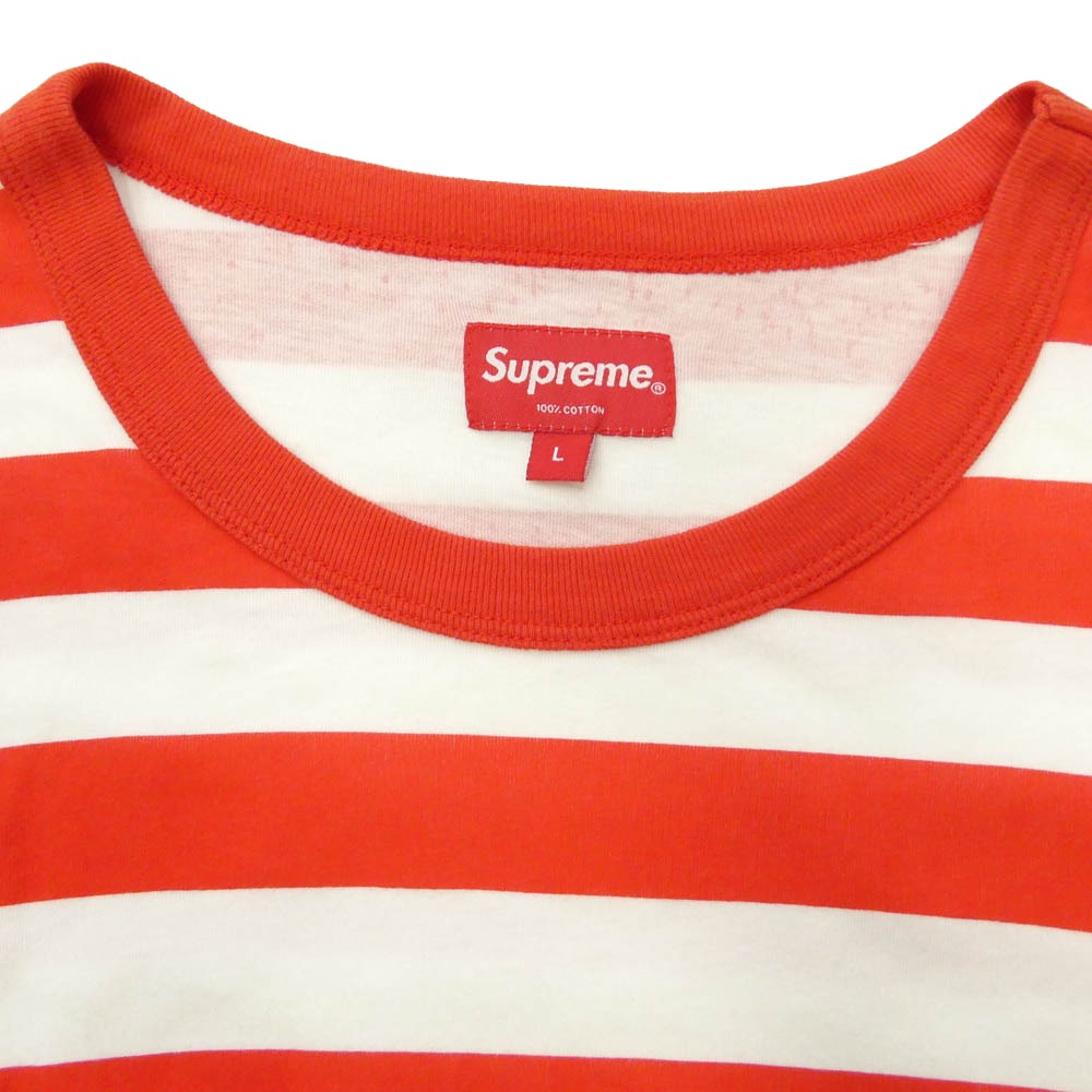 Supreme シュプリーム 14SS PINK PANTHER STRIPE TOP ピンクパンサー ストライプ ボーダー Tシャツ 半袖カットソー ホワイト系 レッド系 L【中古】