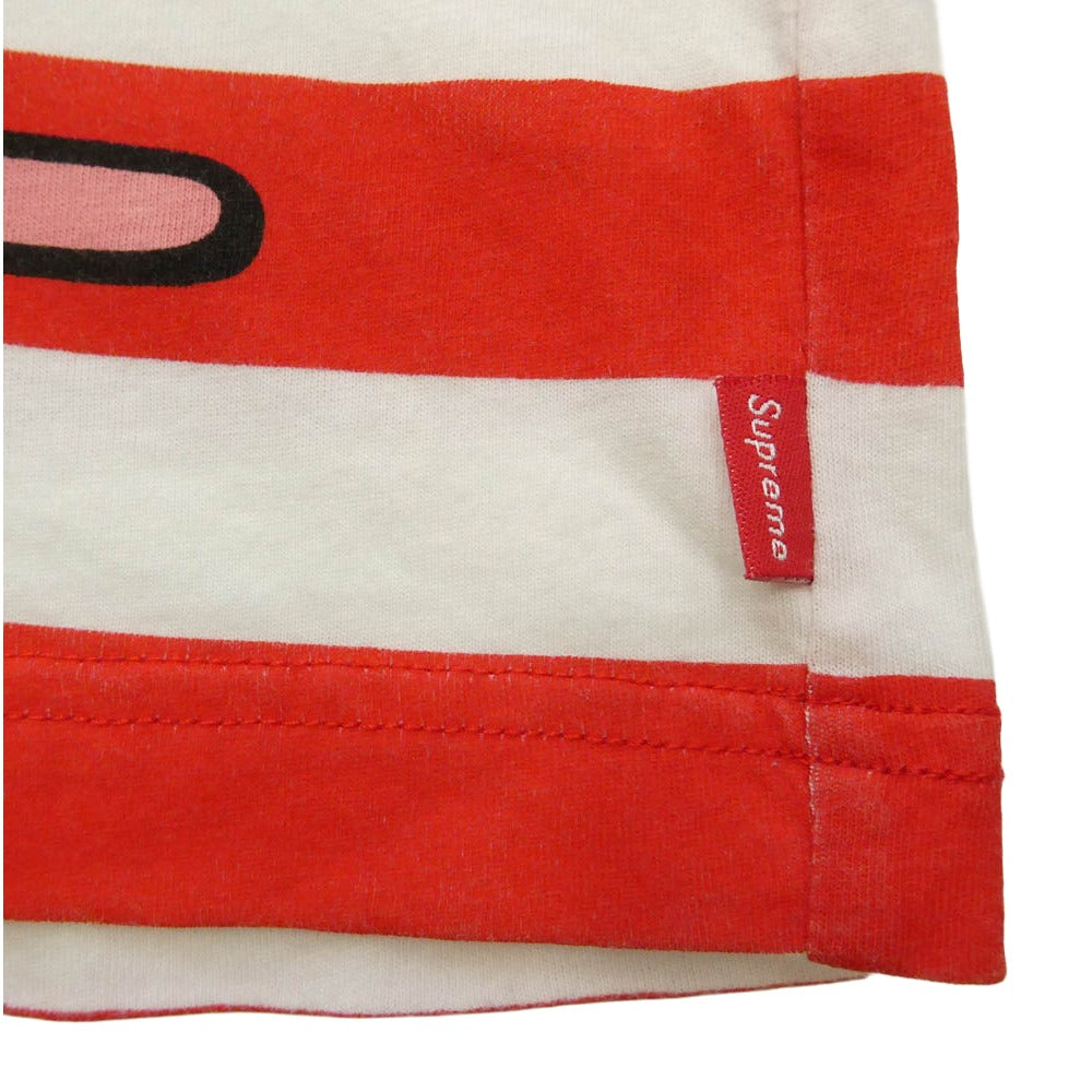 Supreme シュプリーム 14SS PINK PANTHER STRIPE TOP ピンクパンサー ストライプ ボーダー Tシャツ 半袖カットソー ホワイト系 レッド系 L【中古】