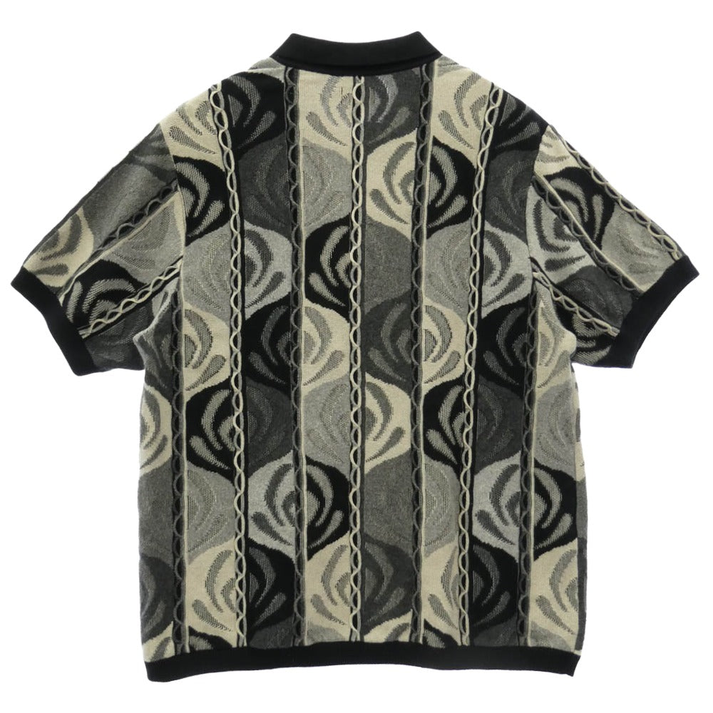 Supreme シュプリーム 22SS Abstract Textured Zip Up Polo アブストラクト テクスチャード ジップアップ ニット 半袖 ポロ シャツ ブラック系 L【中古】