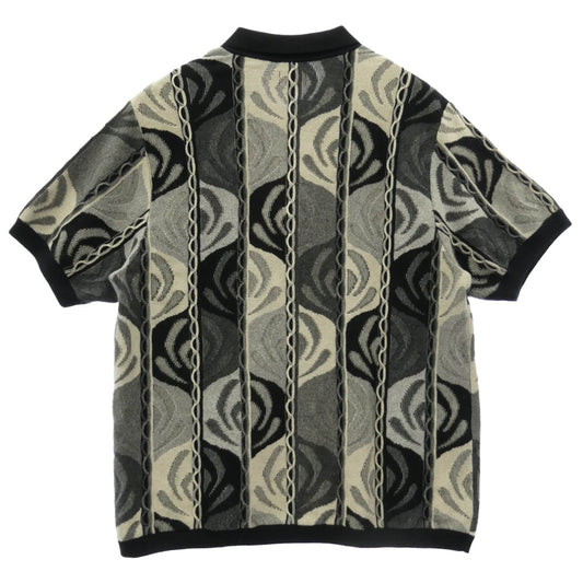 Supreme シュプリーム 22SS Abstract Textured Zip Up Polo アブストラクト テクスチャード ジップアップ ニット 半袖 ポロ シャツ ブラック系 L【中古】