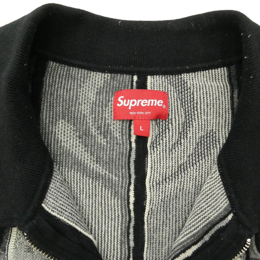 Supreme シュプリーム 22SS Abstract Textured Zip Up Polo アブストラクト テクスチャード ジップアップ ニット 半袖 ポロ シャツ ブラック系 L【中古】