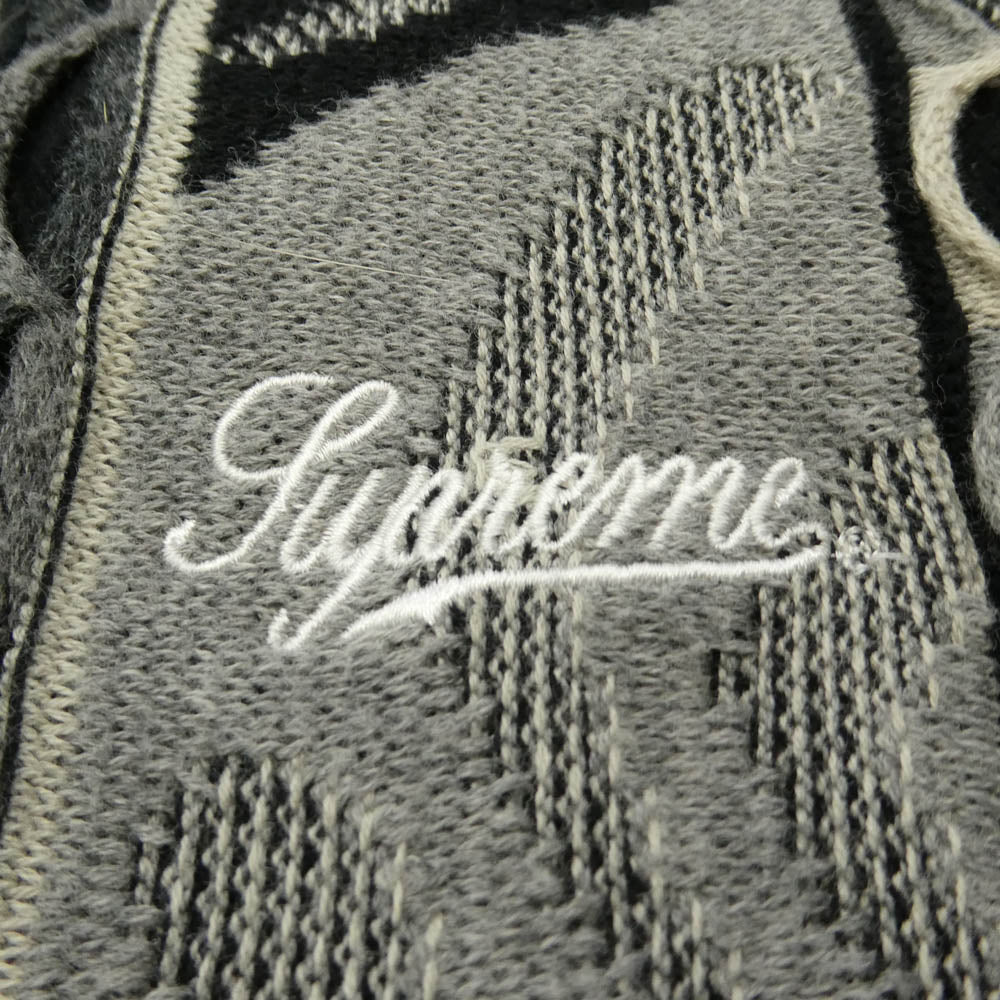 Supreme シュプリーム 22SS Abstract Textured Zip Up Polo アブストラクト テクスチャード ジップアップ ニット 半袖 ポロ シャツ ブラック系 L【中古】