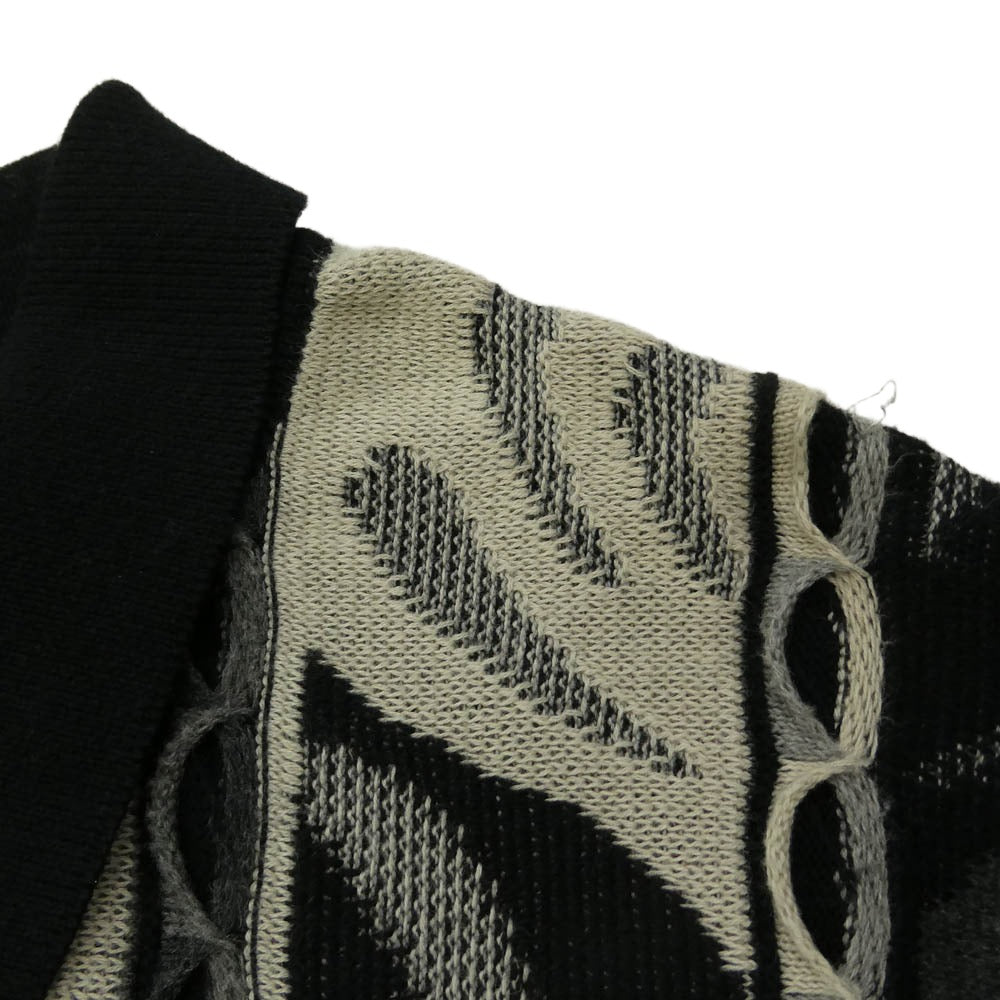Supreme シュプリーム 22SS Abstract Textured Zip Up Polo アブストラクト テクスチャード ジップアップ ニット 半袖 ポロ シャツ ブラック系 L【中古】