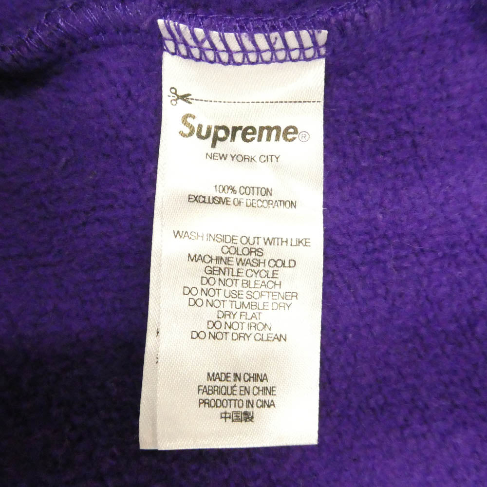 Supreme シュプリーム 21AW Contrast Hooded Sweatshirt フードロゴ刺繍 プルオーバーパーカー フーディ パープル系 M【中古】