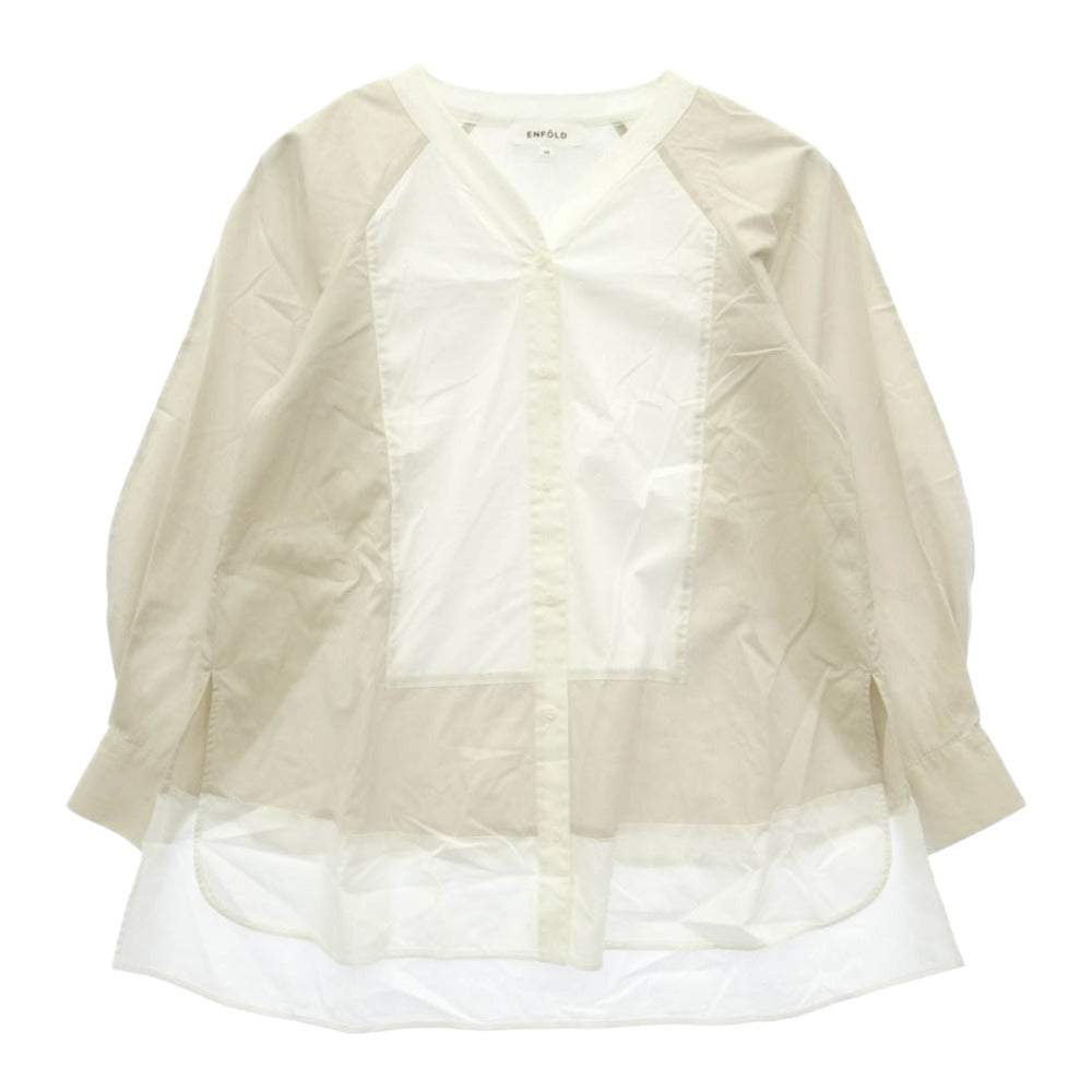 ENFOLD エンフォルド 21AW 300EA270-1550 ノーカラー 長袖 シャツ ※シャツのみ ホワイト系 ベージュ系 38【中古】