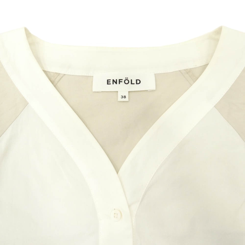 ENFOLD エンフォルド 21AW 300EA270-1550 ノーカラー 長袖 シャツ ※シャツのみ ホワイト系 ベージュ系 38【中古】